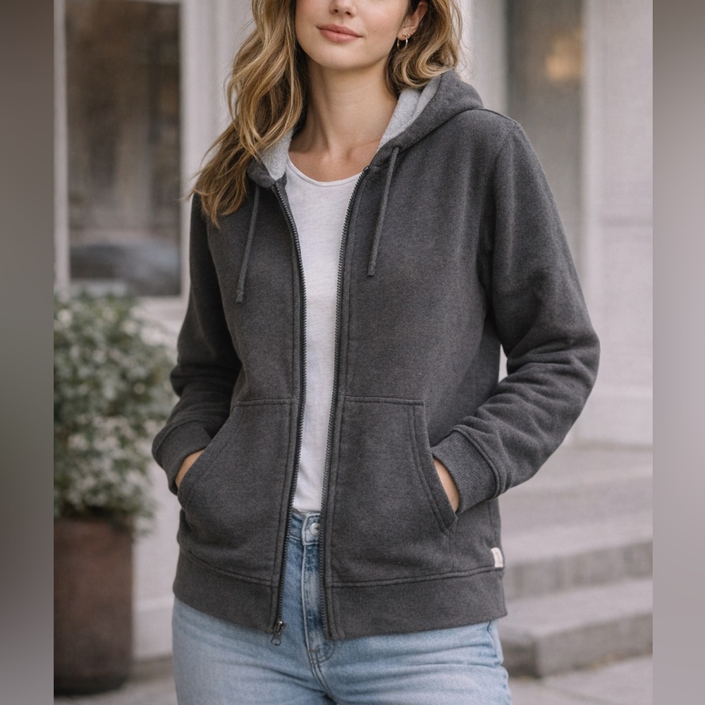 Pact 100% Organic Cotton Hoodie Charcoal Gray Fleece Lined L Sustainable Luxury